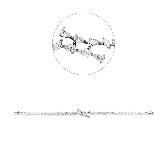 Armband 18 kt WG, 10 Tropfen 1,44 ct, TW-vsi/si, 12 Nav. 1,03 ct, TW-vsi/si