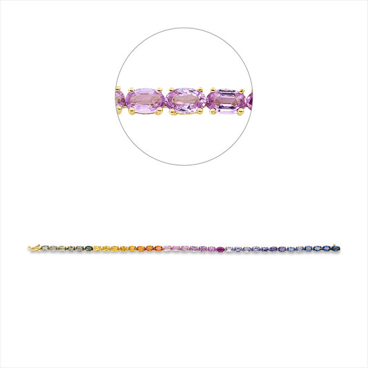 Armband 14 kt GG, 34 Saphire 9,74 ct fancy