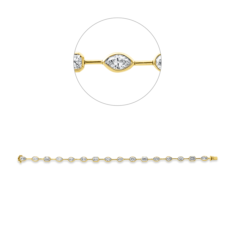 Armband 18 kt GG, 4 Oval 0,97 ct, 4 Nav. 1,03 ct,4 Sm.schliff 1,30 ct, 4 Tropfen 0,98 ct, TW-si