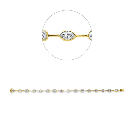Armband 18 kt GG, 4 Oval 0,97 ct, 4 Nav. 1,03 ct,4 Sm.schliff 1,30 ct, 4 Tropfen 0,98 ct, TW-si