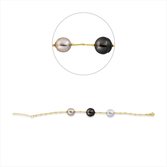 Armband 18 kt GG, mit ZÖ 18 cm, 1 SS gold 11 mm, 1 SS weiß 11 mm, 1 TA schwarz 13 mm