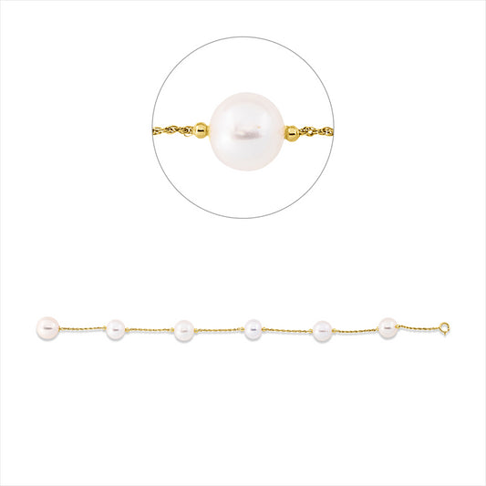 Armband 18 kt GG, 1 ZP weiß 10 mm, 5 ZP weiß 9 mm