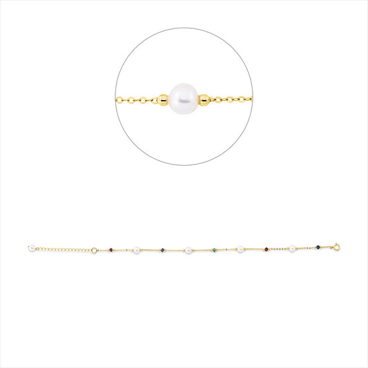 Armband 18 kt GG,2 Rubine 0,63ct rot,1 Smaragd 0,14ct grün,2 Saphire 0,33ct blau, 5 ZP weiß 4,5mm