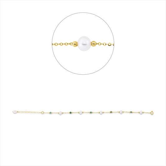 Armband 18 kt GG, mit ZÖ 18 cm, 5 Smaragde 0,70 ct grün, 6 ZP weiß 4,5 mm