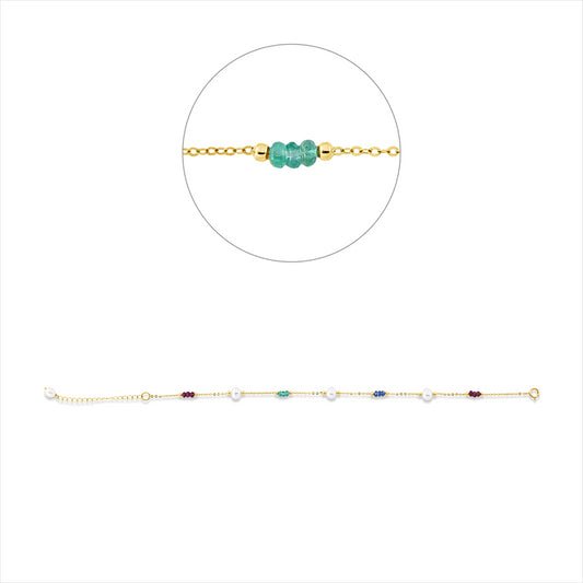 Armband 18 kt GG, 3 Sm. 0,42 ct grün, 6 Ru. 1,89 ct rot, 3 Sa. 0,50 ct blau, 4 ZP weiß 4,5 mm
