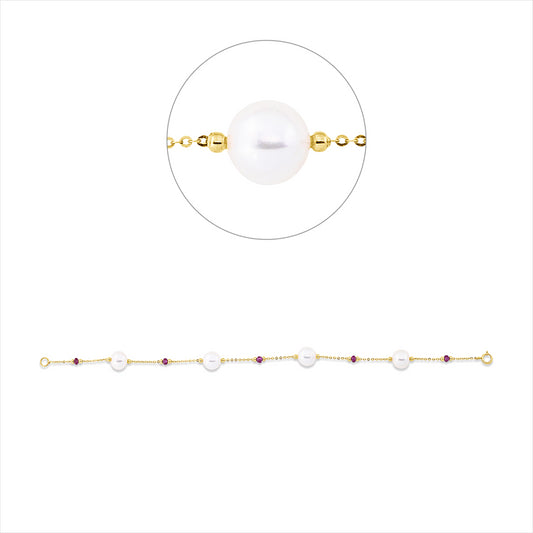 Armband 18 kt GG, 5 Rubine 1,68 ct rot, 4 ZP weiß 8 mm