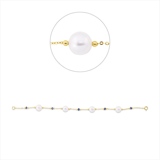 Armband 18 kt GG, 5 Saphire 0,83 ct blau, 4 ZP weiß 8 mm