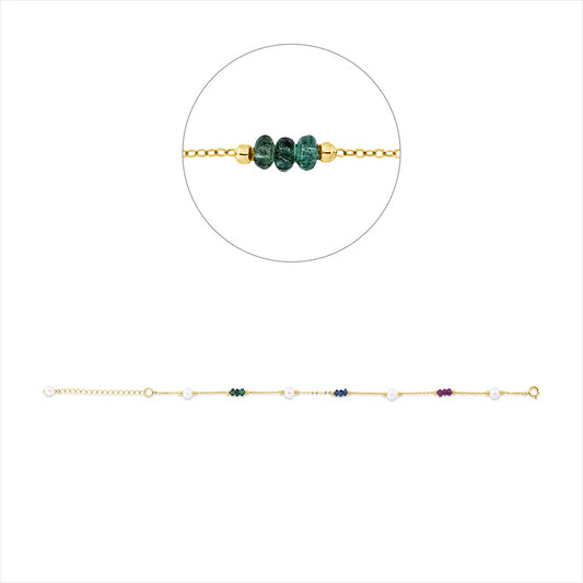 Armband 18 kt GG,3 Saphire 0,50ct,blau,3 Smaragde 0,42ct grün,3 Rubine 0,95ct rot,5 ZP weiß 4,5mm