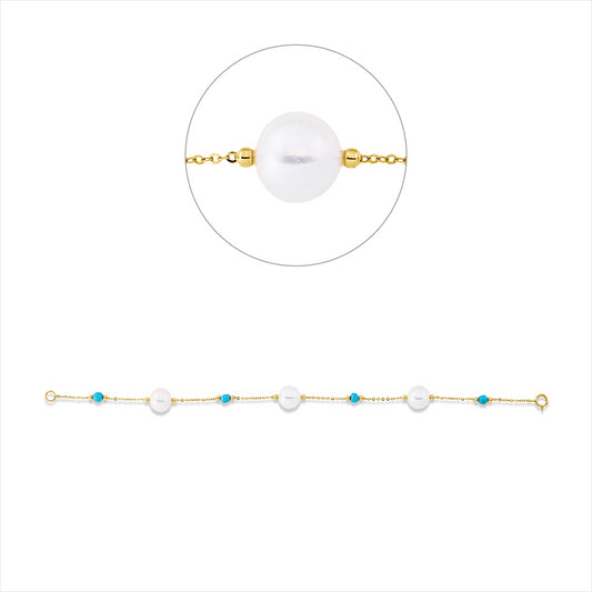 Armband 18 kt GG, 4 Türkis 1,24 ct blau, 3 ZP weiß 9 mm