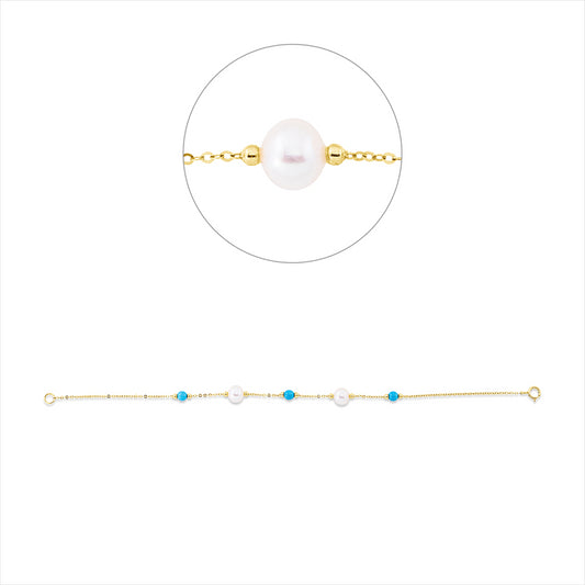 Armband 18 kt GG, 3 Türkis 0,93 ct blau, 2 ZP weiß 6 mm
