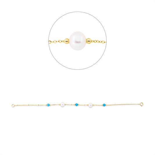 Armband 18 kt GG, 3 Türkis 0,95 ct blau, 2 ZP weiß 6 mm