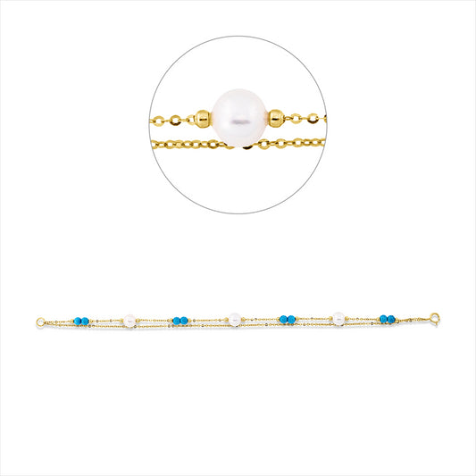 Armband 18 kt GG, 8 Türkis 2,48 ct blau, 3 ZP weiß 6 mm