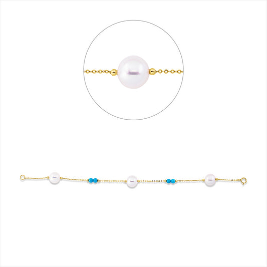 Armband 18 kt GG, 4 Türkis 1,24 ct blau, 3 ZP weiß 9 mm