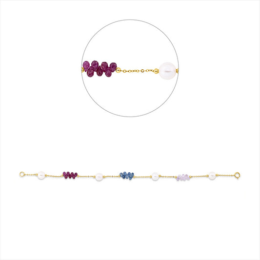 Armband 18 kt GG, 21 Saphire 8,19 ct multicolor, 4 ZP weiß 6 mm