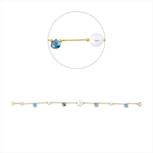 Armband 18 kt GG, 4 Topase 4,60 ct blau, 1 ZP weiß 8 mm, 2 ZP weiß 4,5 mm