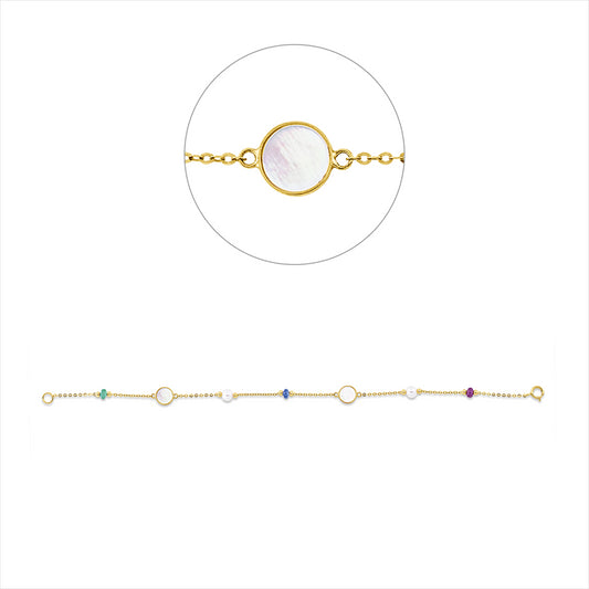 Armband 18 kt GG1 Ru 0,21 ct rot,2 Perlm weiß,1 Sap 0,20 ct blau,1 Sm 0,21 ct grün,2 ZP weiß 4,5 mm