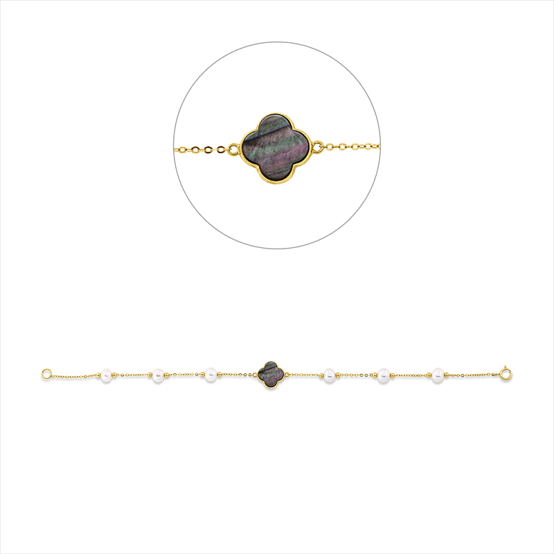 Armband 18 kt GG, 1 Perlmutt multicolor, 6 ZP weiß 4,5 mm
