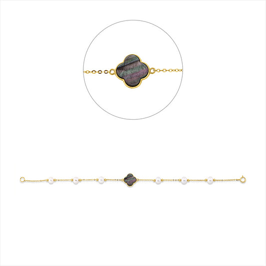 Armband 18 kt GG, 1 Perlmutt multicolor, 6 ZP weiß 4,5 mm
