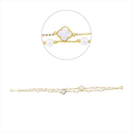 Armband 18 kt GG, mit ZÖ 17 cm, 2 Perlmutt multicolor, 11 ZP weiß 4,5 mm