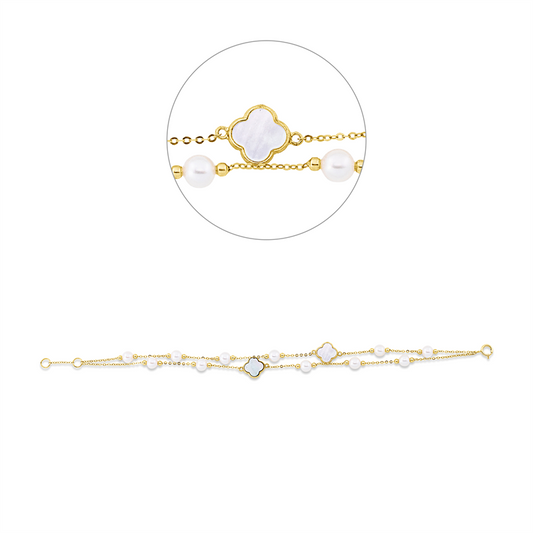 Armband 18 kt GG, mit ZÖ 17 cm, 2 Perlmutt multicolor, 11 ZP weiß 4,5 mm