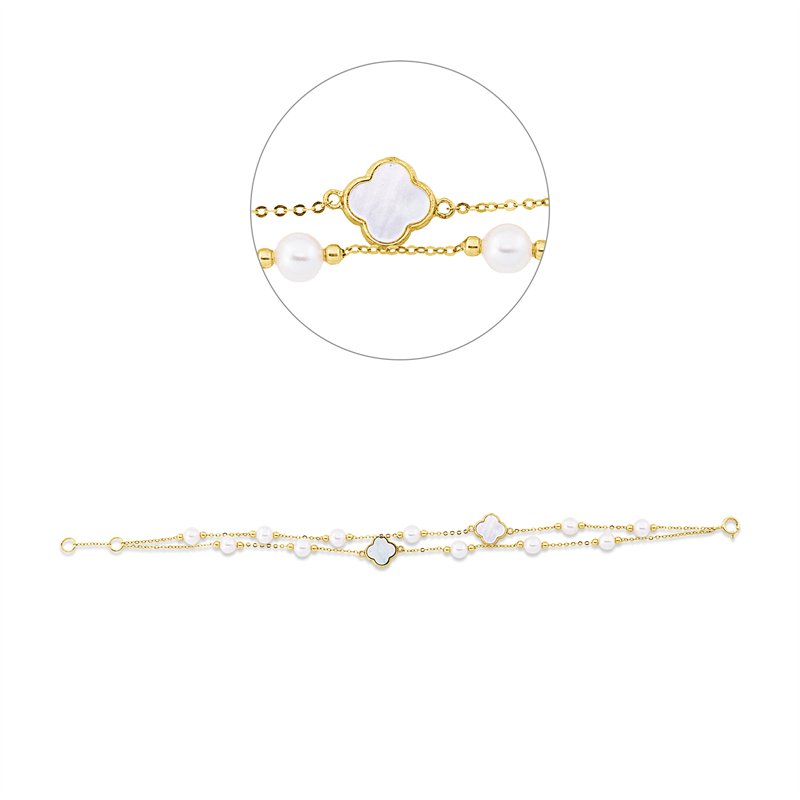 Armband 18 kt GG, mit ZÖ 17 cm, 2 Perlmutt multicolor, 11 ZP weiß 4,5 mm