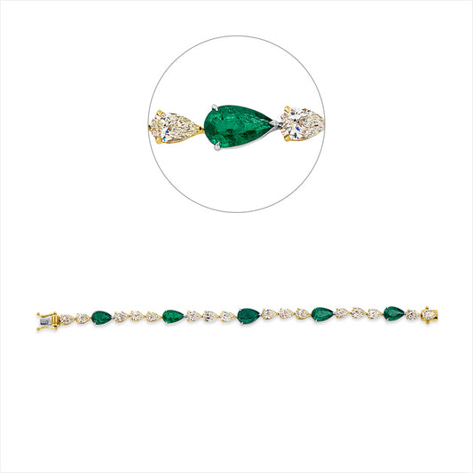 Armband 18 kt GP, 16 Tropfen 8,59 ct, gelb-si, 5 Smaragde 8,11 ct