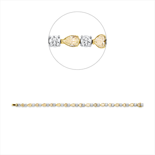 Armband 18 kt GP, 18 Brill. 4,74 ct, TW-vsi, 9 Herzschl. 2,80 ct, gelb, 8 Tropfen 3,30 ct, gelb