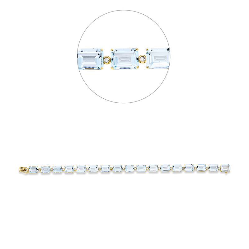 Armband 18 kt GG, 17 Brill. 0,27 ct, TW-si, 17 Topase 30,20 ct sky blue