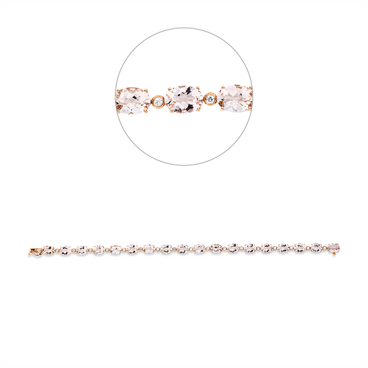 Armband 18 kt RG, 18 Brill. 0,29 ct, TW-si, 18 Morganit 11,70 ct rosa