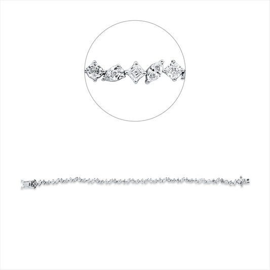 Armband 18 kt WG, 12 Nav. 1,15 ct, 12 Tropfen 1,20 ct, 12 Cushion 1,22 ct, 12 Assher 1,09 ct, TW-si