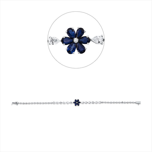 Armband 18 kt WG, 12 Tropfen 1,93 ct, F-si, 1 Brill. 0,01 ct, F-si, 6 Saphire 1,31 ct blau