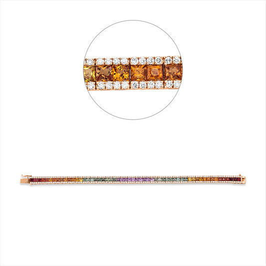 Armband 18 kt RG, 224 Brill. 2,50 ct, F-si, 56 Saphire 10,60 ct multicolor