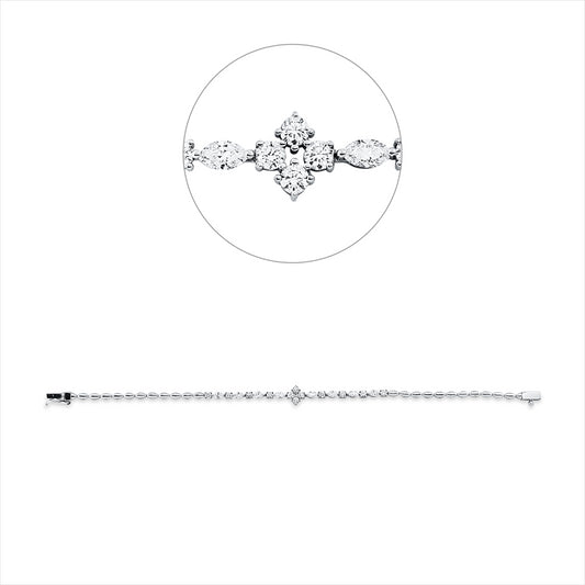 Armband 18 kt WG, 8 Nav. 0,74 ct, F-si, 12 Brill. 0,65 ct, F-si