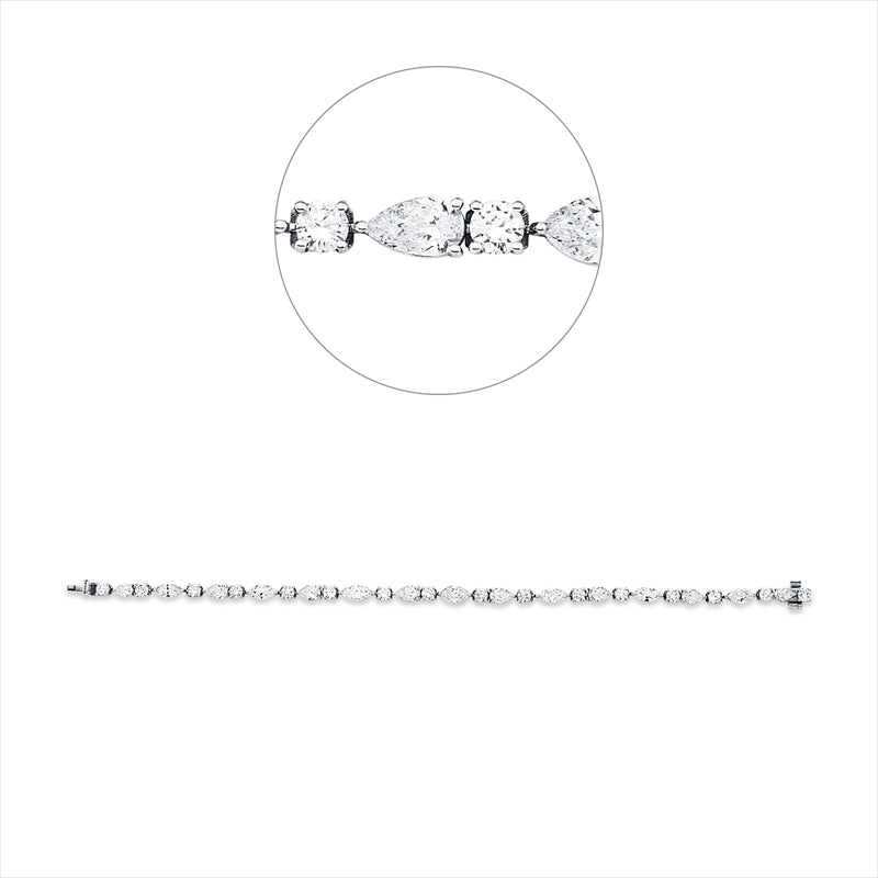 Armband 18 kt WG, 2 Tropfen0,38ct, 6 Tropfen1,83ct, 6 Nav.1,89ct, 1 Nav.0,51ct, 16 Brill.2,07ct, F-si