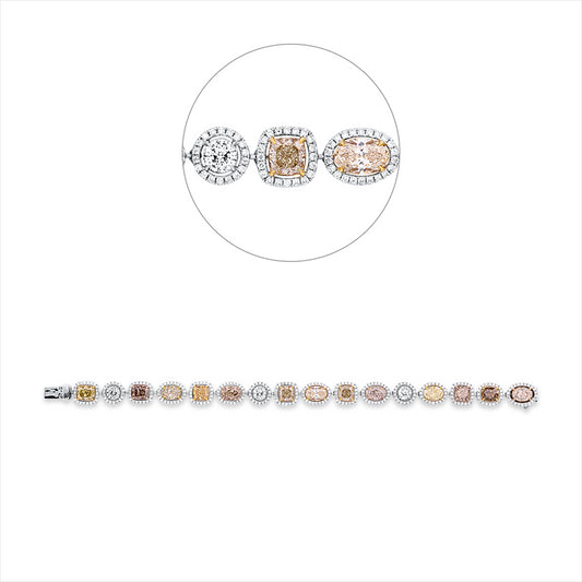 Armband 18 kt WG+GG+RG, 326 Brill. 1,86 ct, TW-vsi/si, 16 Fant-Schl. 14,98 ct, fancy