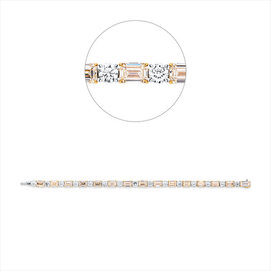 Armband 18 kt GG+WG, 15 Brill. 6,83 ct, TW-vsi, 15 Sm.schliff 15,48 ct, gelb