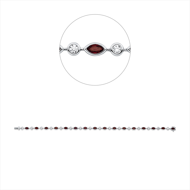 Armband 18 kt WG, 16 Brill. 0,70 ct, TW-si, 16 Rubine 2,21 ct rot