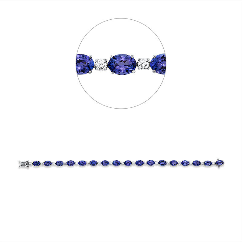 Armband 950 Pt WG+P950, 17 Brill. 1,51 ct, TW-vsi, 17 Tansanit 13,30 ct blau