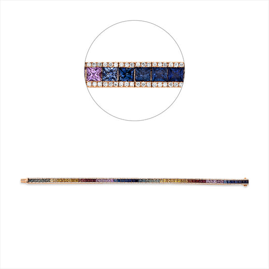 Armband 18 kt RG+WG, 372 Brill. 0,97 ct, TW-si, 62 Saphire 8,73 ct multicolor