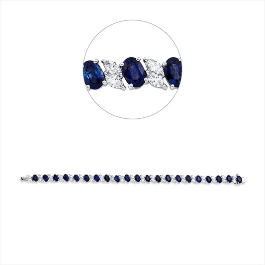Armband 18 kt WG, 42 Nav. 3,53 ct, TW-si, 21 Saphire 12,37 ct blau