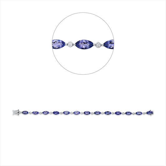 Armband 14 kt WG, 13 Brill. 0,29 ct, TW-si, 13 Tansanit 9,30 ct blau