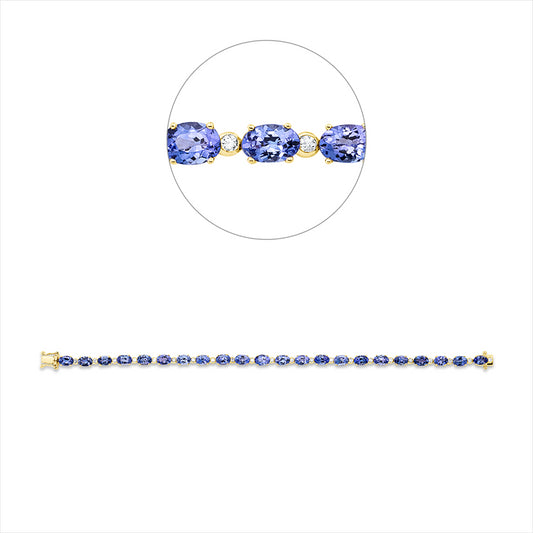 Armband 14 kt GG, 22 Brill. 0,48 ct, TW-si, 22 Tansanit 10,70 ct blau