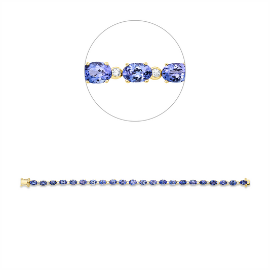 Armband 14 kt GG, 22 Brill. 0,48 ct, TW-si, 22 Tansanit 10,70 ct blau