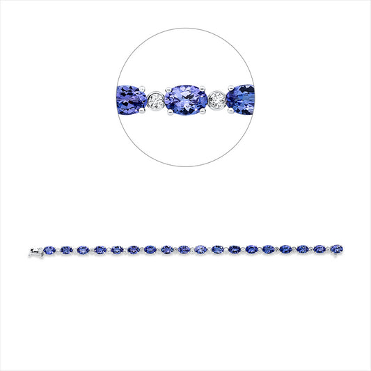Armband 18 kt WG, 18 Brill. 0,72 ct, TW-si, 18 Tansanit 11,02 ct blau