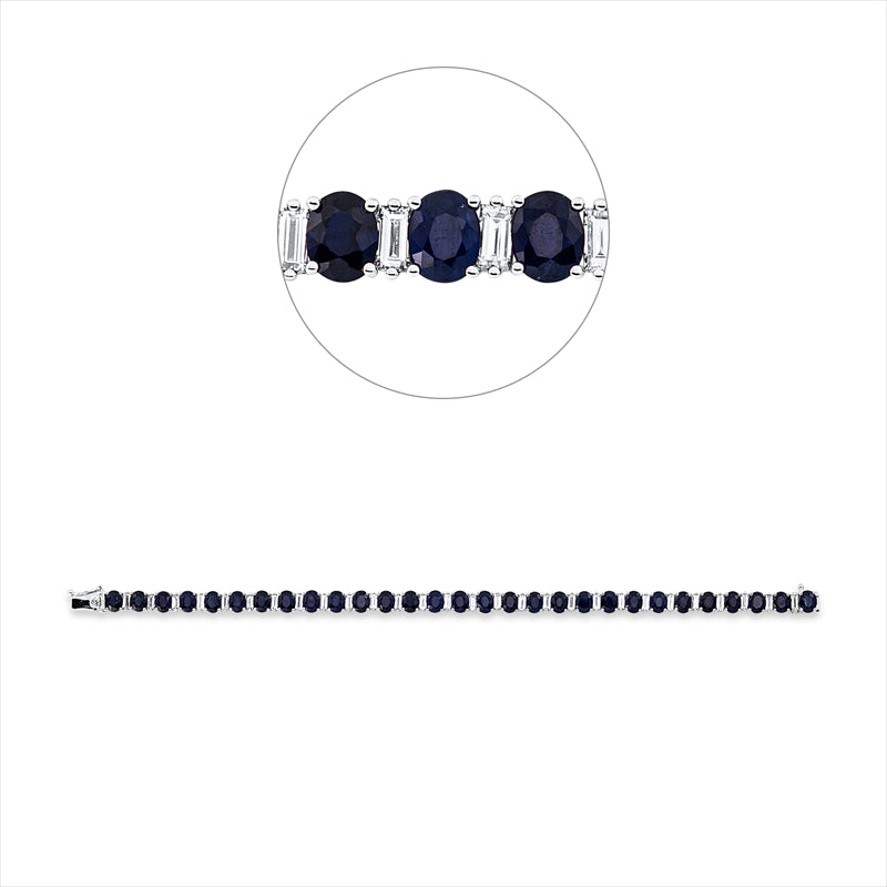 Armband 18 kt WG, 29 Bag. 2,20 ct, TW-si, 29 Saphire 11,53 ct blau