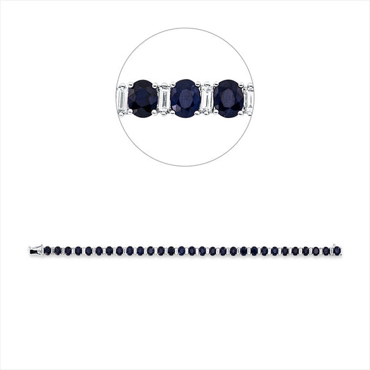 Armband 18 kt WG, 29 Bag. 2,20 ct, TW-si, 29 Saphire 11,53 ct blau