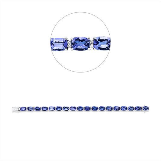 Armband 14 kt WG, 36 Brill. 0,65 ct, TW-si, 18 Tansanit 26,17 ct blau
