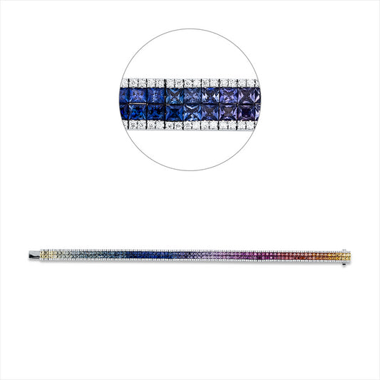 Armband 18 kt WG, 316 Brill. 0,90 ct, TW-si, 158 Saphire 8,62 ct fancy