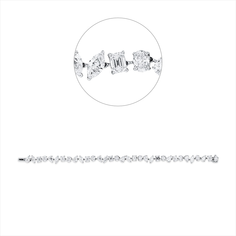 Armband 18 kt WG, 7 Nav. 1,77 ct, 9 Oval 2,16 ct, 9 Tropfen 2,76 ct, 8 Sm.schliff 2,43 ct, D/TW-vsi/si