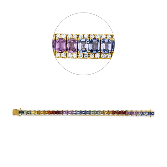 Armband 18 kt GG, 212 Brill. 2,37 ct, W-si, 53 Saphire 13,19 ct fancy